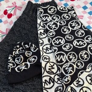 Michael Kors Black and White Logo Scarf and Beanie